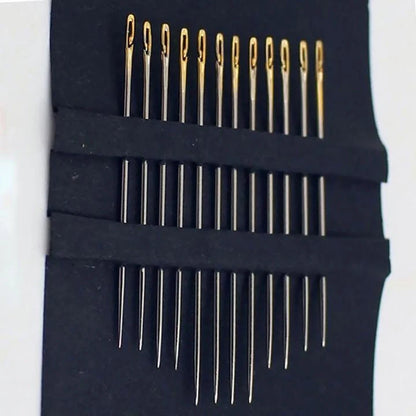 Dual-purpose blind sewing needle set for easy threading and sewing