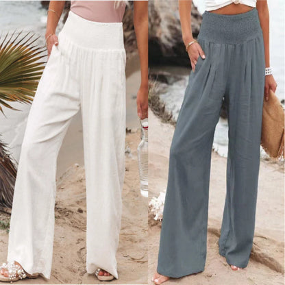 Women's wide leg cotton linen trousers in various colours