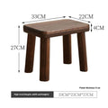 Solid wood household shoe changing stool with a distressed finish and bracket structure legs.