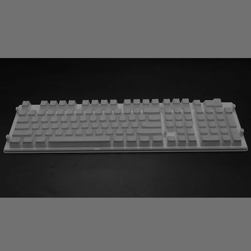 Set of 108 PBT keycaps with double-skin pudding cream design in various colours for mechanical keyboards.