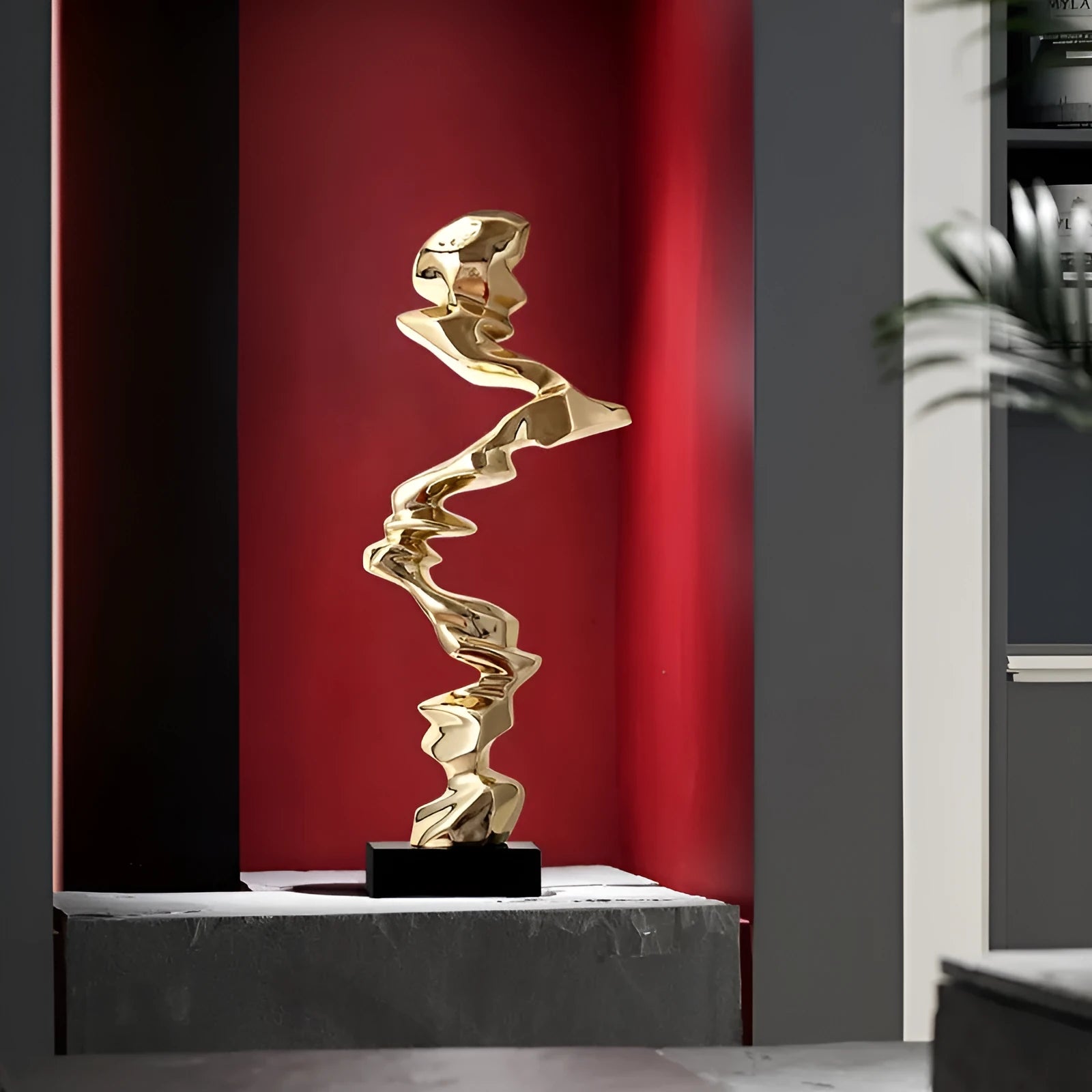 Abstract still life resin sculpture in Ran Ran Rose bright gold, elegant silver or phantom blue for modern decor