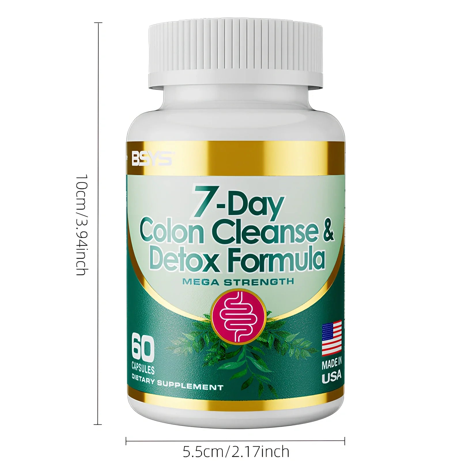 7-Day Colon Cleanse & Detox Formula Capsules bottle with 60 vegetarian capsules for digestive health