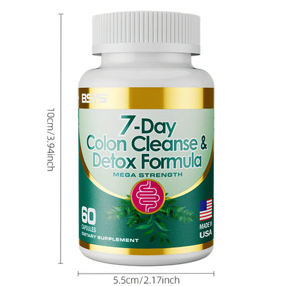 7-Day Colon Cleanse & Detox Formula Capsules bottle with 60 vegetarian capsules for digestive health