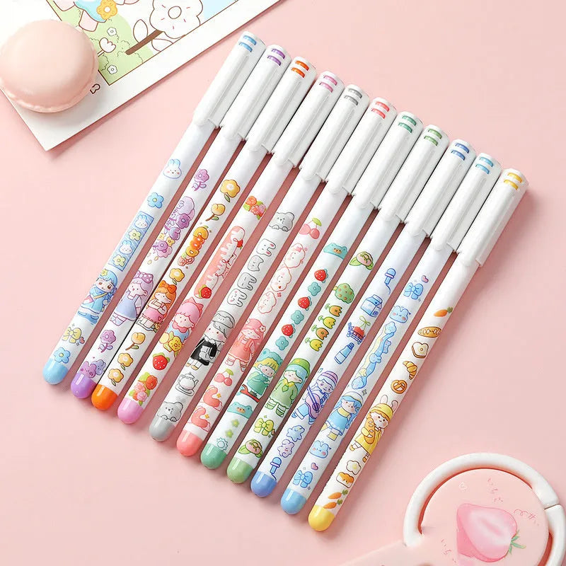 Twelve 0.5mm gel pens in assorted colours in a plastic case for journal and accounting use