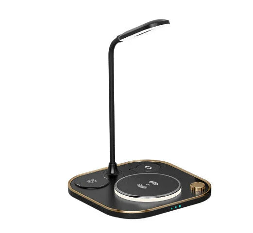 Versatile 3-in-1 Wireless Charging Station with LED Desk Lamp in black, green, and white color options.