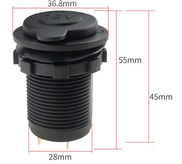 Waterproof ABS vehicle cigarette lighter socket with 12V output and 2.8cm hole size for car modification