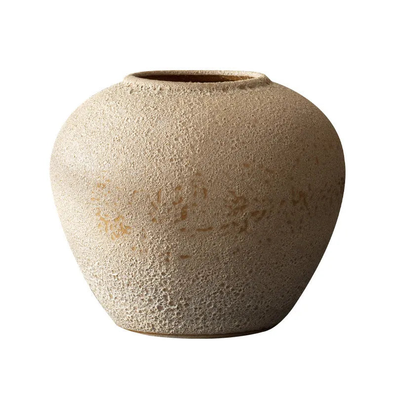 Handmade stoneware glazed vase in pastoral Chinese style, available in small, medium, and large sizes, with glass surface technology finish