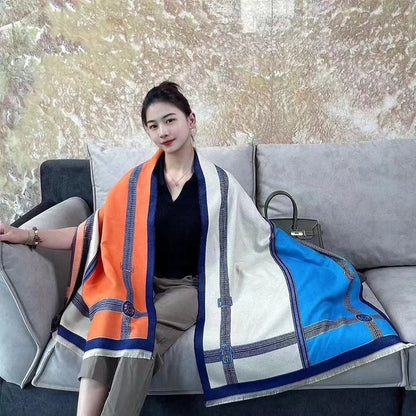 Korean style contrast colour cotton scarf for women, lightweight and versatile for all seasons