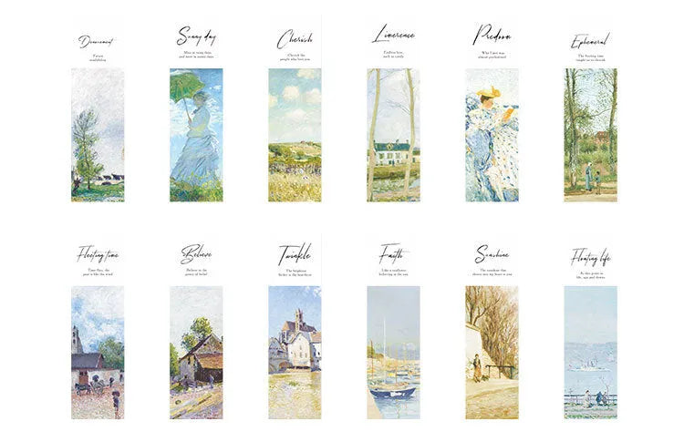Pack of 30 thick white cardboard bookmarks with various illustrated designs