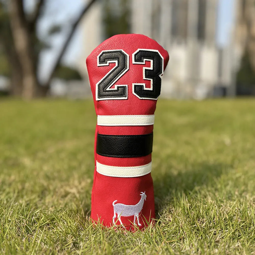 Set of four coloured PU golf club sleeves for iron head protection, including fairway, No1, and putter designs.