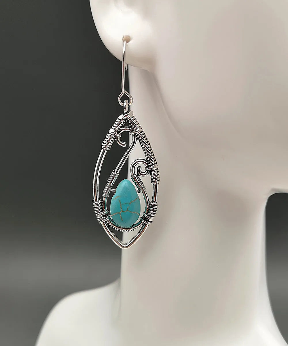 Creative Lapis retro silver string winding turquoise earrings with geometric design