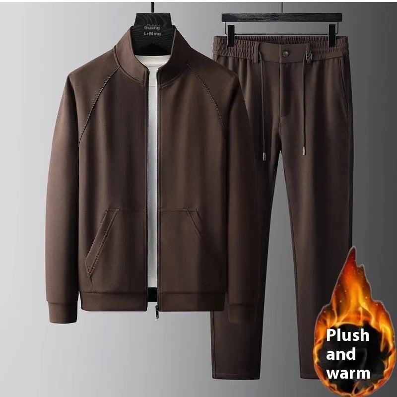 Men's stand collar sports suit two-piece set in slim fit with coat and trousers