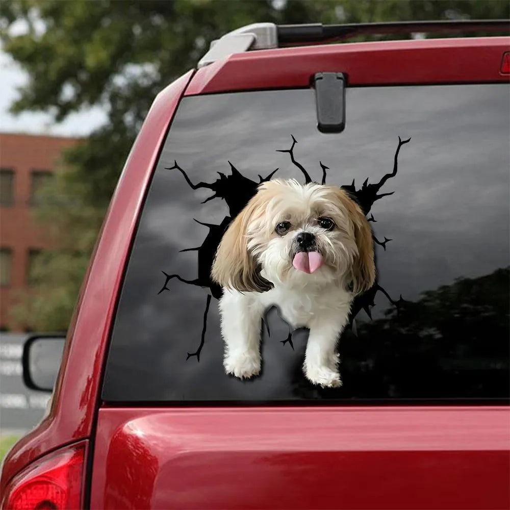 Reflective torn-body dog silhouette car window sticker in three sizes.