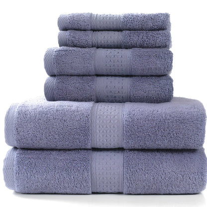 Pure cotton absorbent towel set in bamboo green, showing 140x70cm bath, 33x73cm hand, and 33x33cm square towels