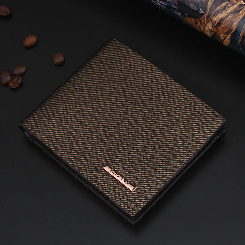 New men's hard leather wallet with toothpick effect, card slot and bill slot in black horizontal orientation