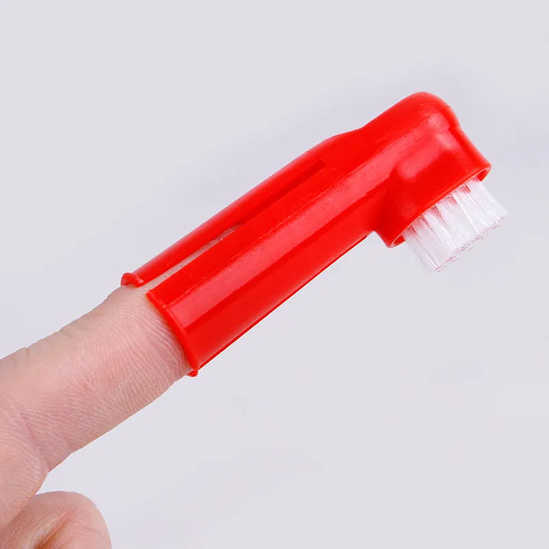 Pet toothbrush set with double head plastic brush and two soft silicone finger toothbrushes for dogs and cats