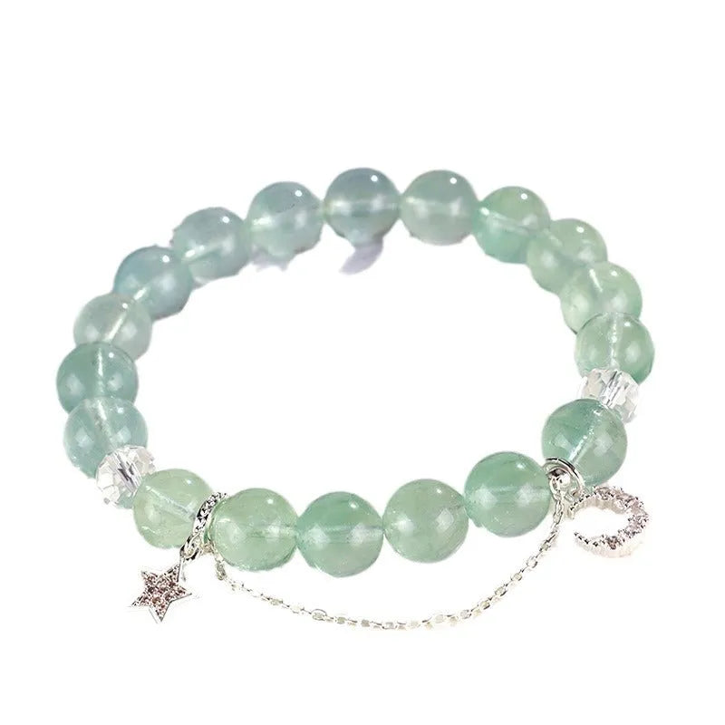 Green fluorite and white crystal princess bracelet with electroplated finish and Korean diamond style