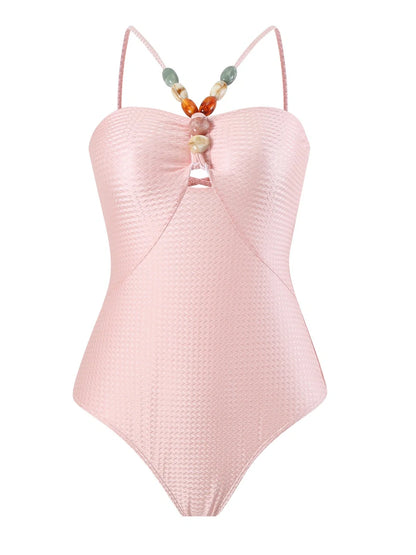 Women's one-piece swimsuit with hollow gem sling design in sapphire blue colour