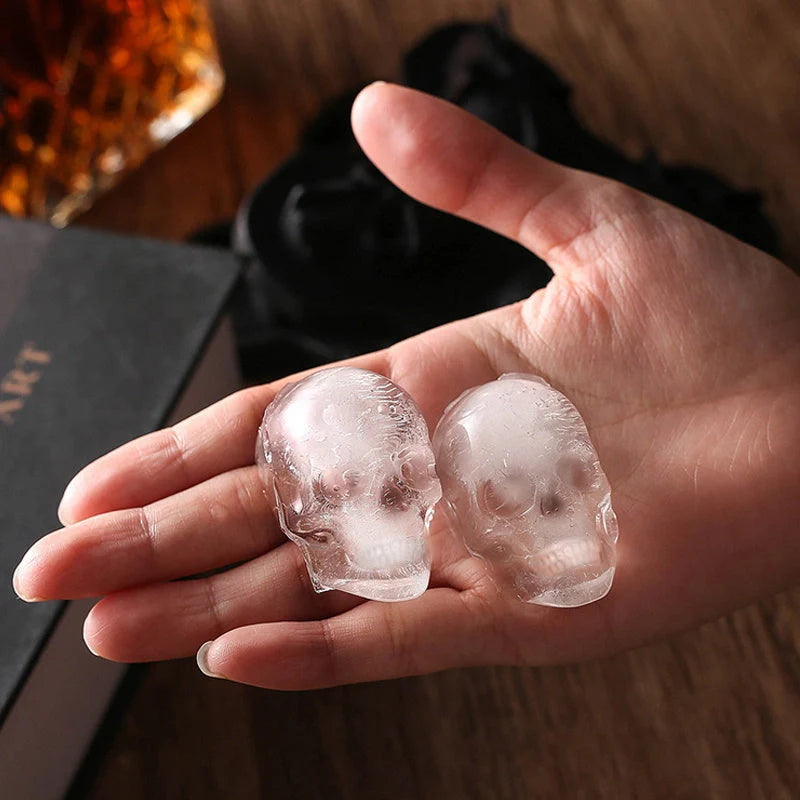 Large square black silicone ice cube mold with detailed skull design for unique beverages
