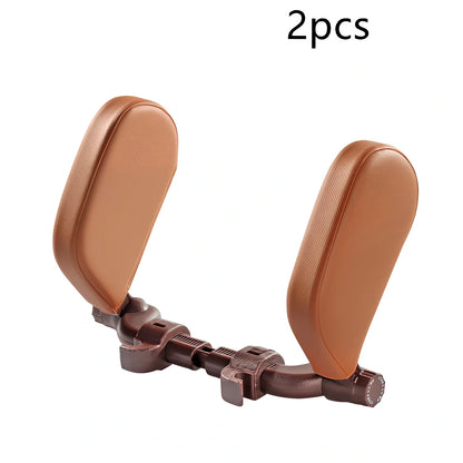 Adjustable car headrest pillow with 36cm bracket and 14cm rotating PU leather cushion