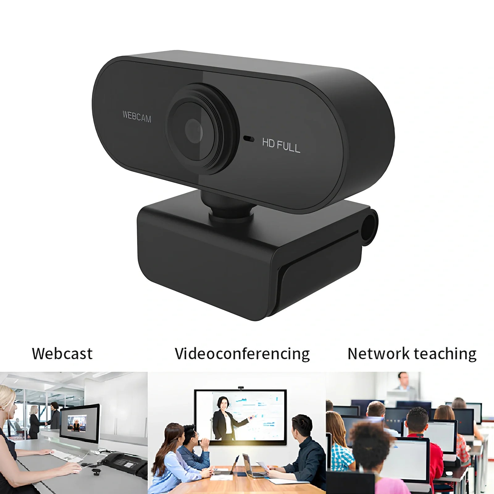 1080P USB webcam with rotatable cameras and built-in microphone in black