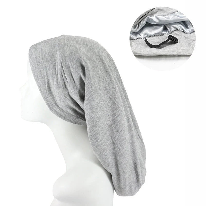 Women's adjustable satin-lined nightcap in various colours for hair protection