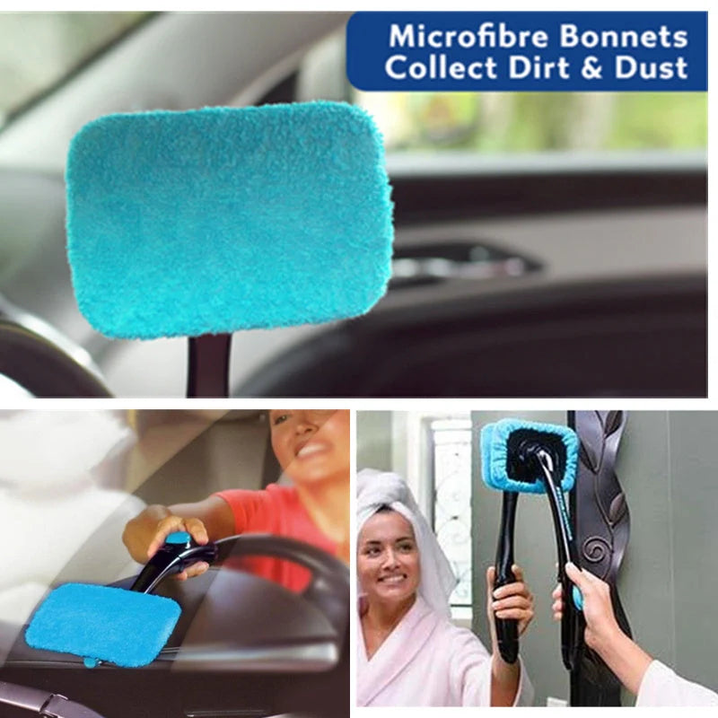 Car Window Brush with microfiber cleaning arm and built-in water sprayer