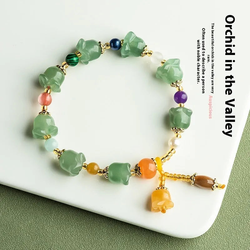 Natural Xinjiang jade bracelet with hand-carved orchid beads for women's wrists 14-18cm