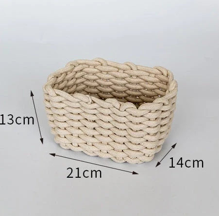 Nordic Wind Hand-woven Thick Cotton Rope Storage Box in white and grey