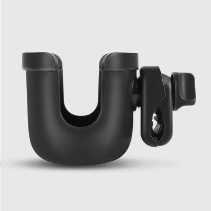 Universal baby stroller cup holder with phone pocket attached to a stroller