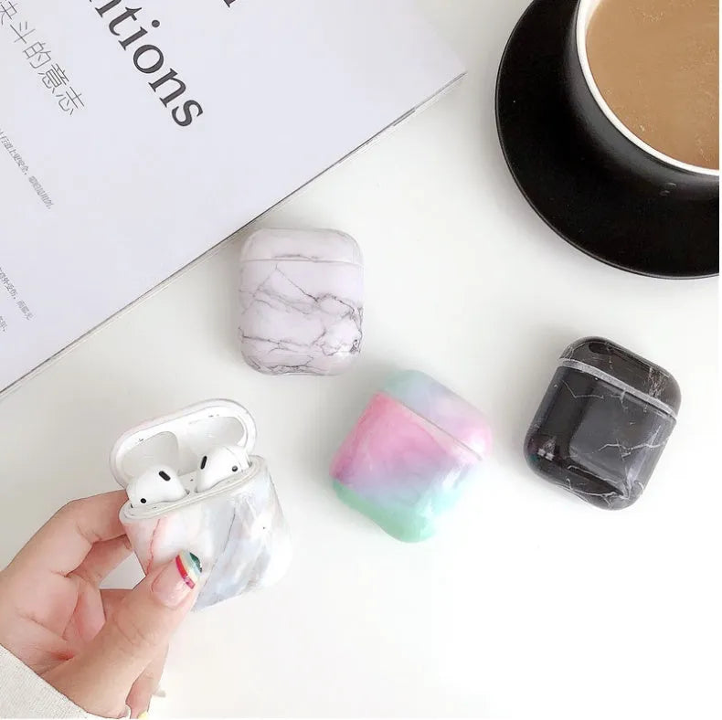 White marble pattern hard PC protective case for Apple AirPods 1 and 2 charging box
