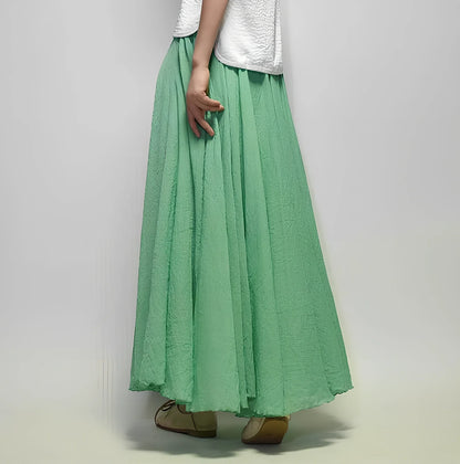 Women's cotton-linen blend A-line summer skirt with big pendulum design in various colours