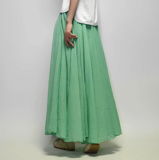 Women's cotton-linen blend A-line summer skirt with big pendulum design in various colours