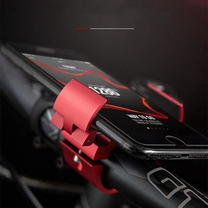 Universal bike phone mount with invisible folding design in black, red, and silver