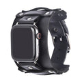 Genuine cowhide watch strap punk style black leather band for 38/40mm watches