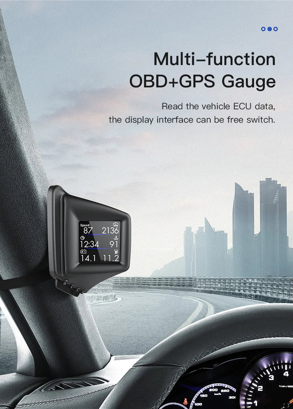AP-1 car HUD head-up display with 2.5-inch LCD screen in black