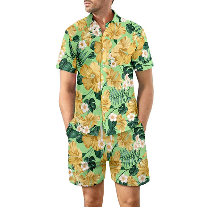 Stylish printed shirt and drawstring shorts set for men's casual beach vacation outfit