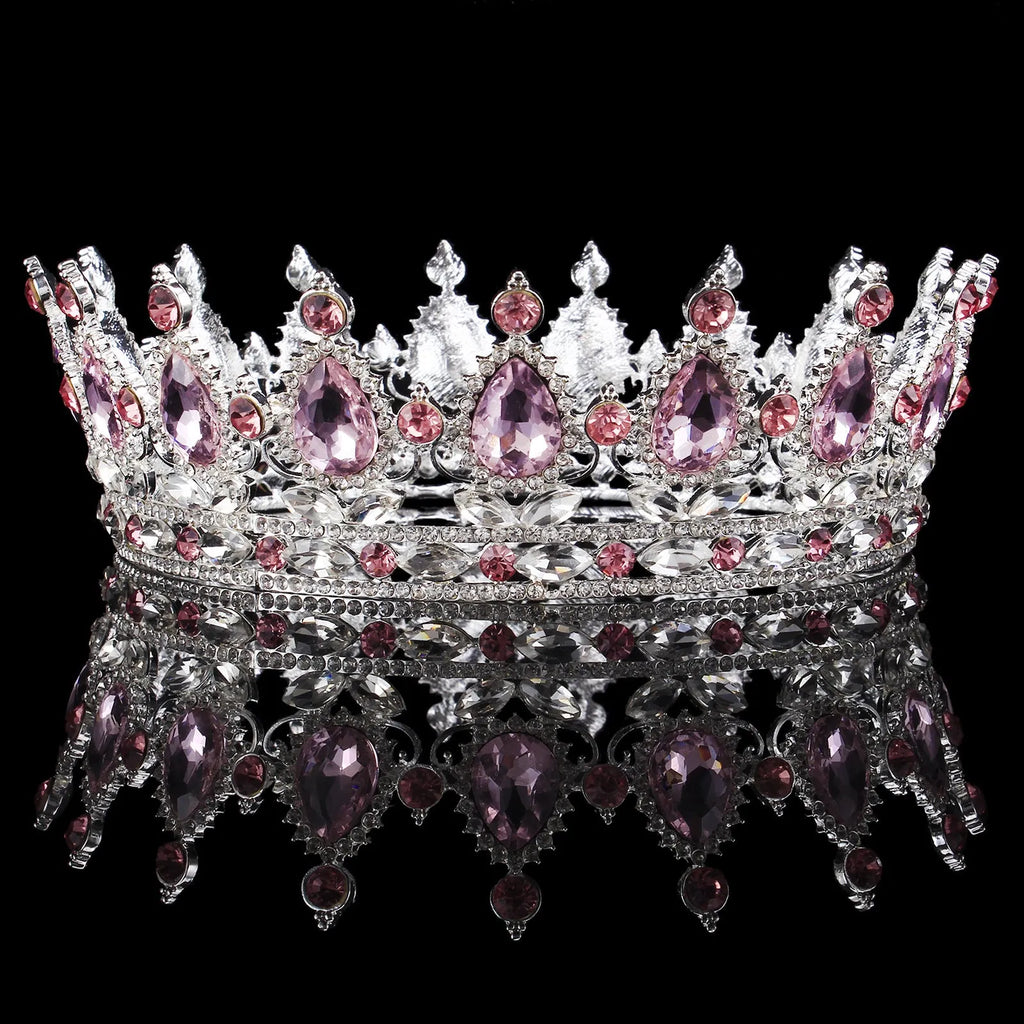 Baroque bridal crown headdress with rhinestones, alloy construction, 12.5cm diameter, gold finish