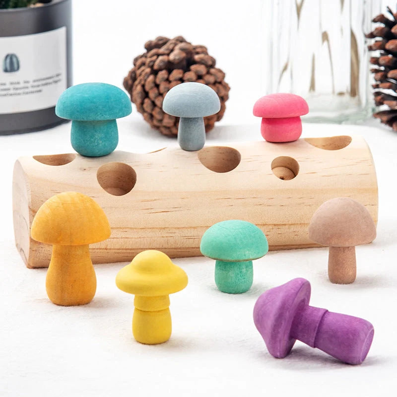 Wooden simulation mushroom picking game for toddlers, educational toy