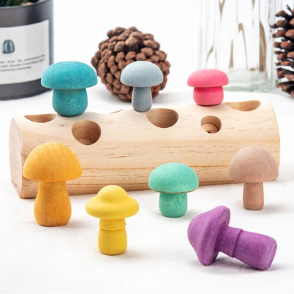 Wooden simulation mushroom picking game for toddlers, educational toy
