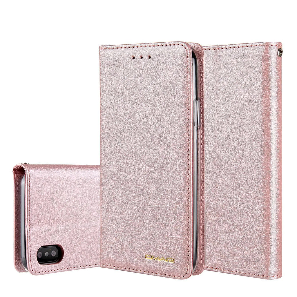 PU leather flip phone case for iPhone with a card slot, shown in multiple colour options.