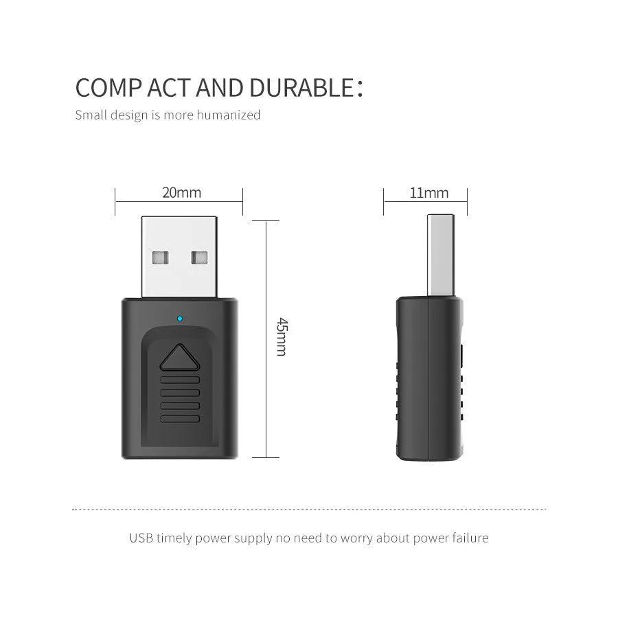 Black M135 four-in-one USB Bluetooth 5.0 audio transmitter receiver with 3.5mm aux cable