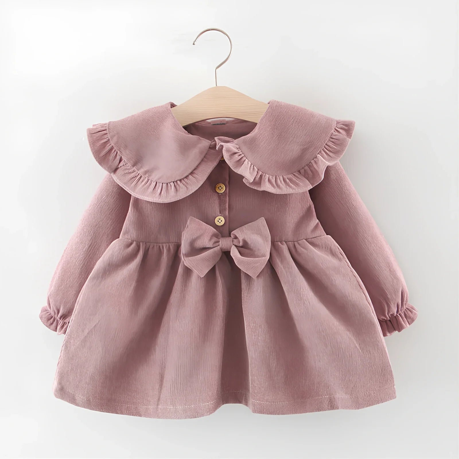 Baby girl cotton corduroy dress with bow detail in multiple colour options