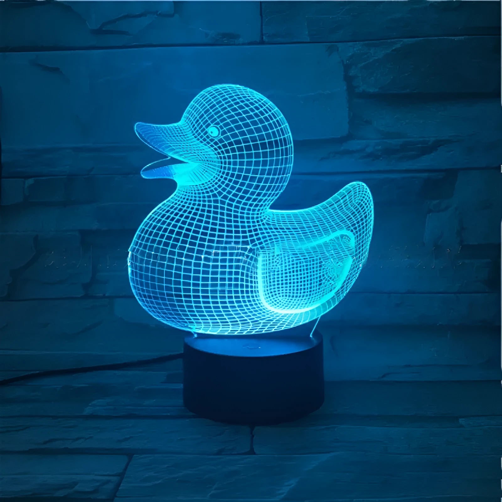 Little Yellow Duck 3D acrylic night light with colourful LED glow on an ABS base.