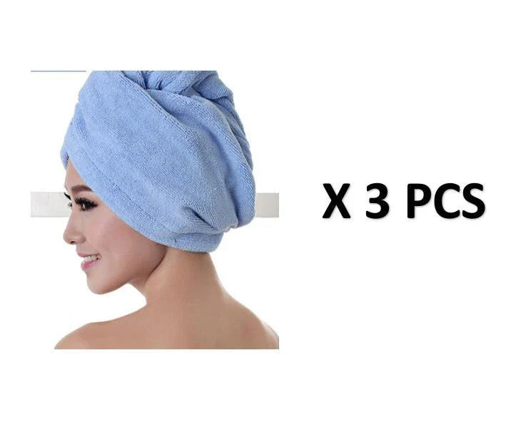 Absorbent microfiber hair turban in various vibrant colours, designed for fast and convenient drying