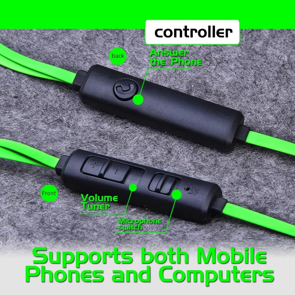 Shuangmai wired in-ear computer gaming headset with 1.5m cable in black, green, and red colours