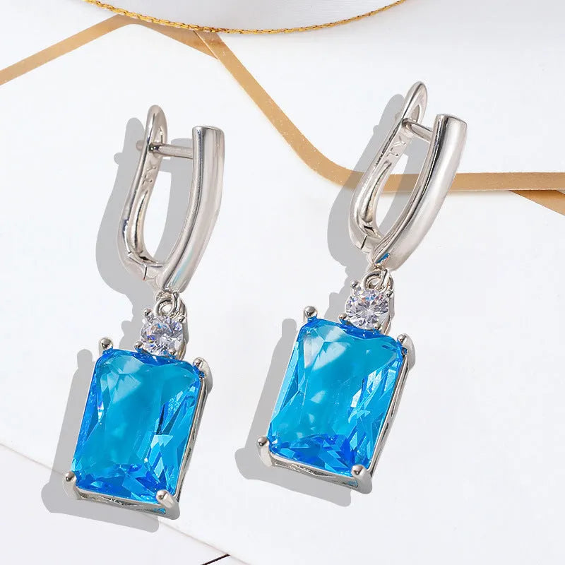 Square copper earrings with geometric design in gold or silver electroplated finish