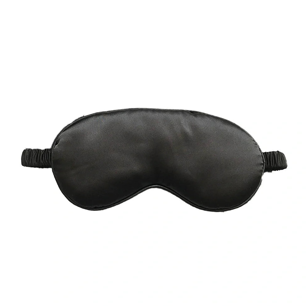 Silk double-sided eye mask in peacock blue and silver with adjustable strap, showing contoured nasal bridge design