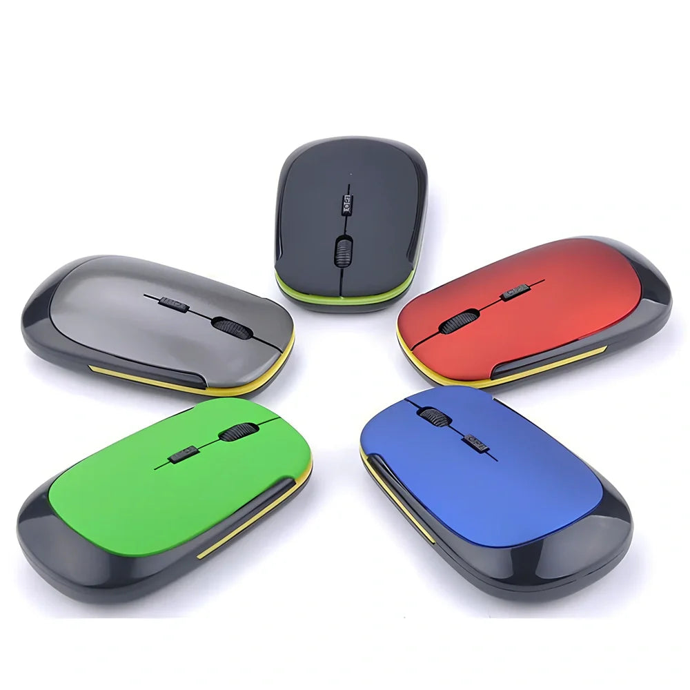 Red wireless Bluetooth optical mouse for laptops, 10x6x2cm size with 1200dpi sensor and 2m range