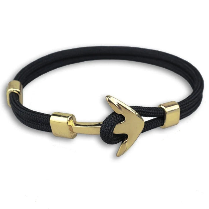 Nautical anchor bracelet with brass details and cotton rope, 21cm length